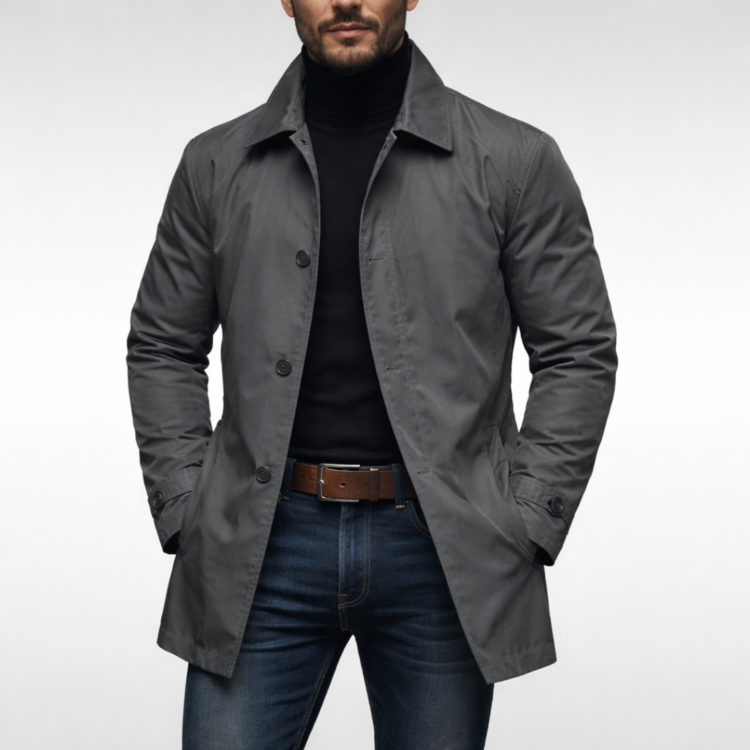 Men's Weather Resistant Overcoat with Button Front, view 1 of 9