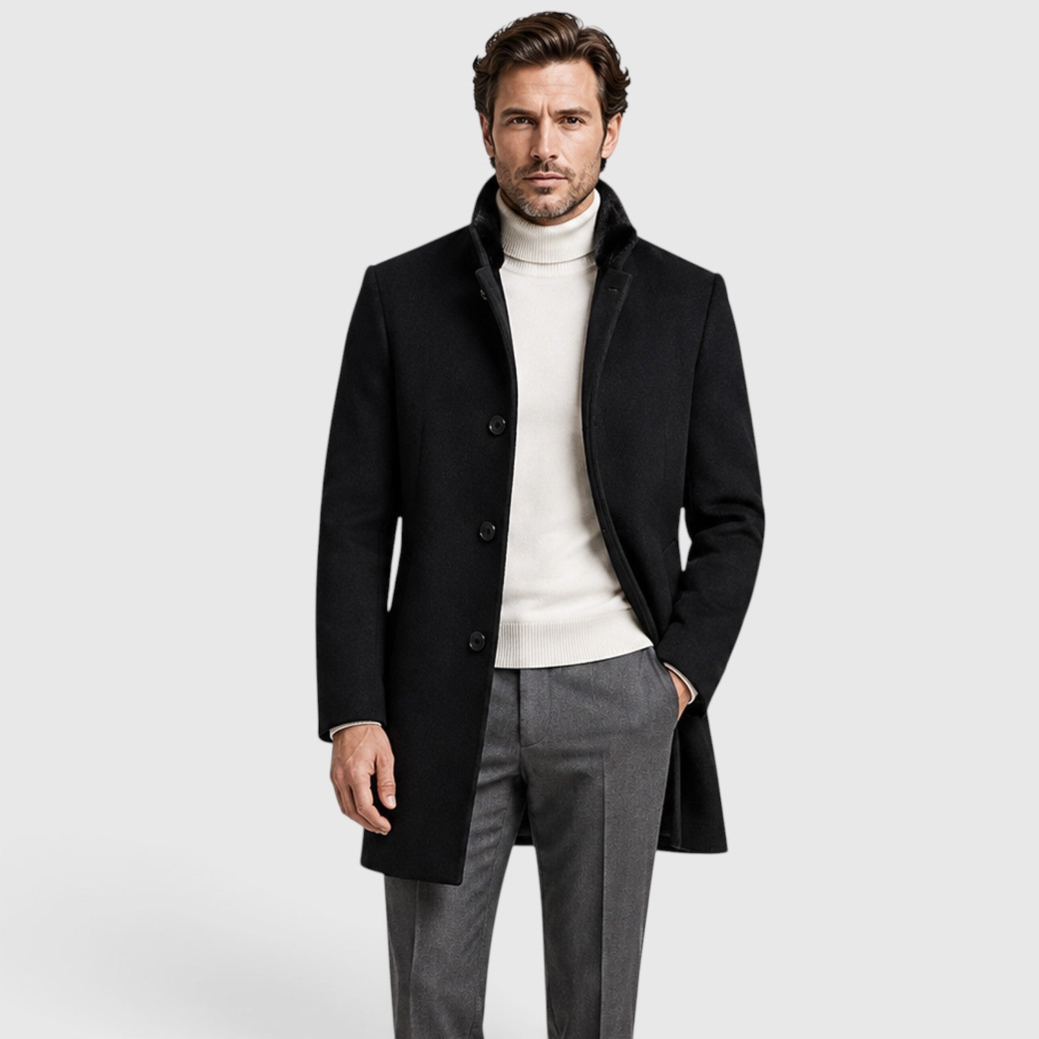 Alternate product view 3 of men's Wool Coat Classic Lapel with single-breasted tailored.