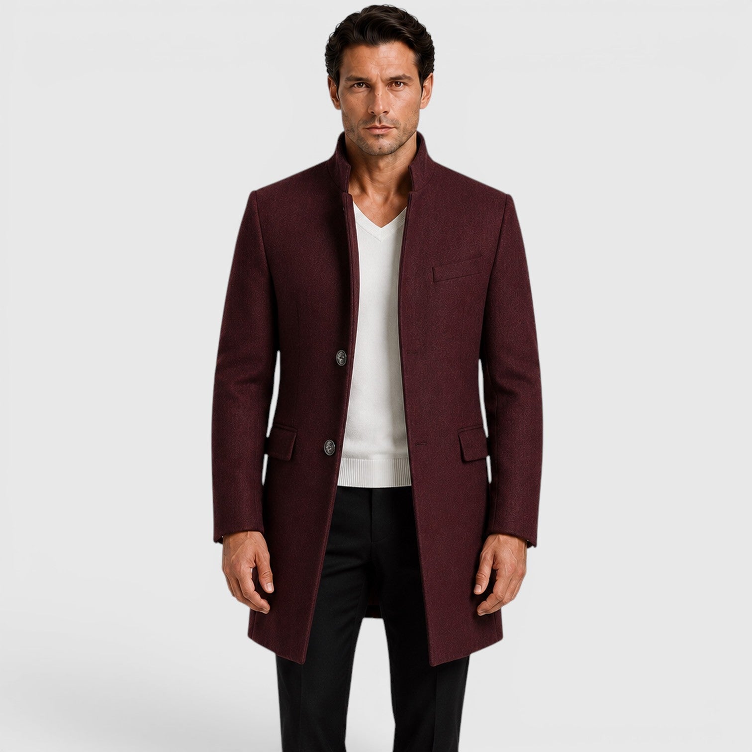 Men's Wool Coat with single-breasted tailored design.