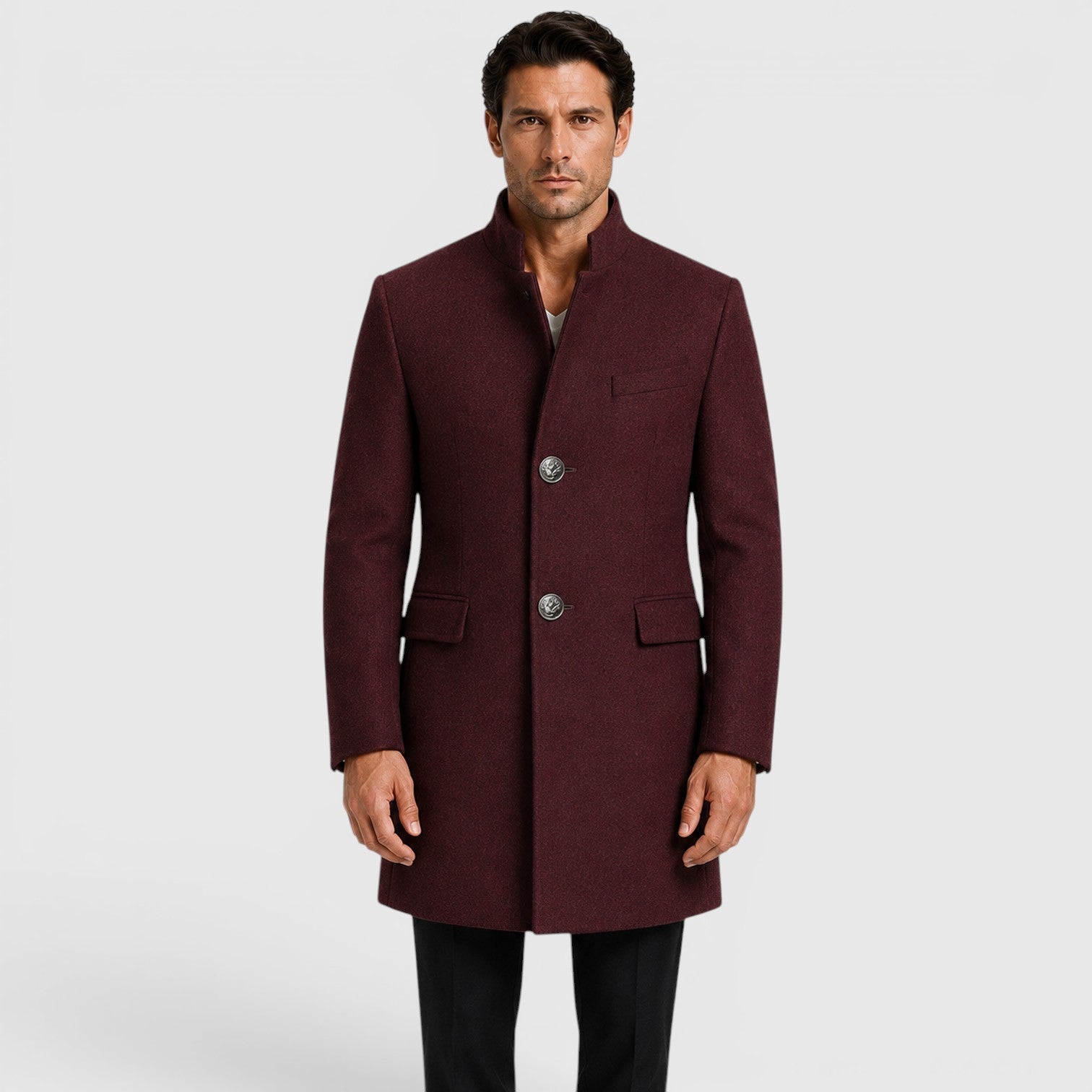 Alternate product view 3 of men's Wool Coat with single-breasted tailored design.
