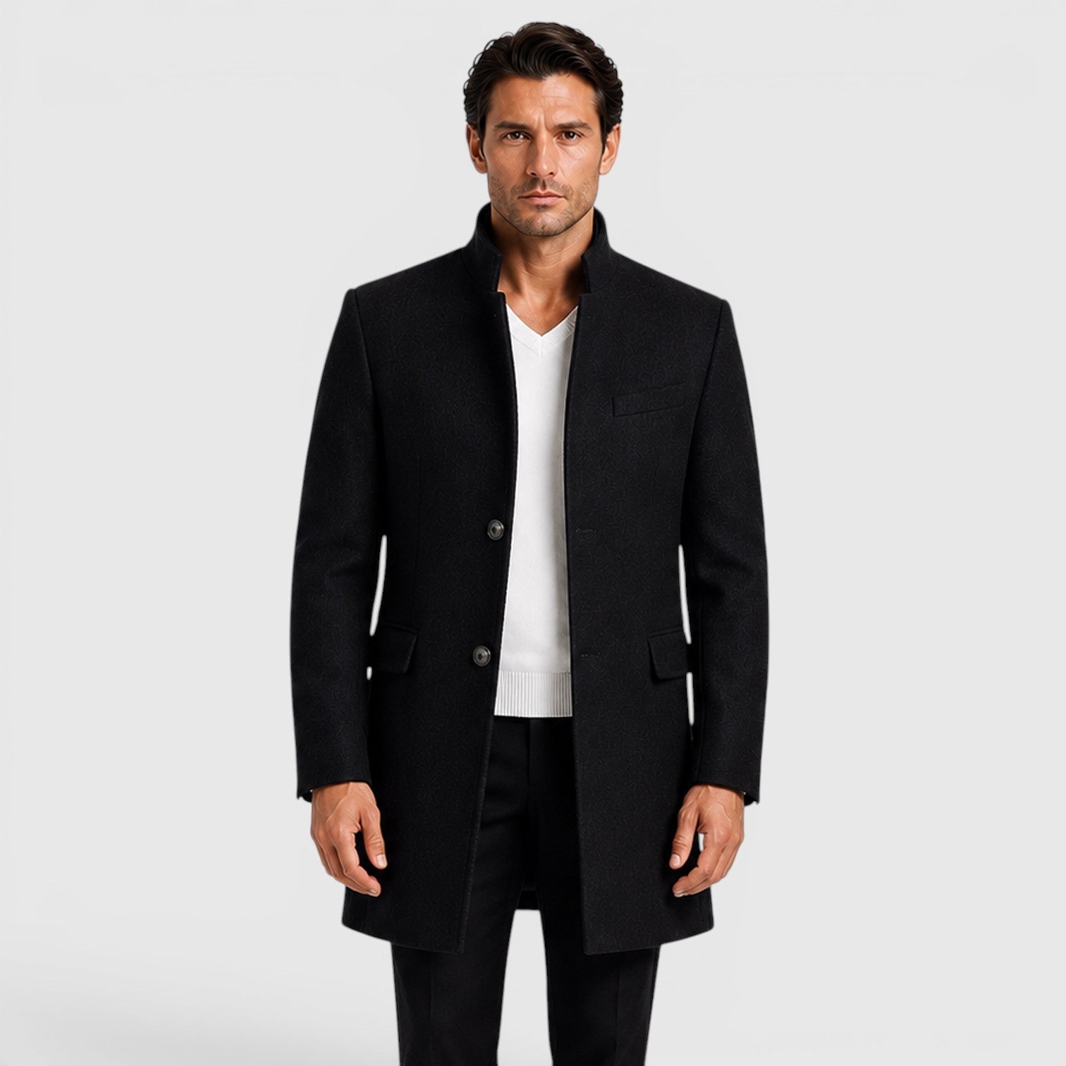 Alternate product view 5 of men's Wool Coat with single-breasted tailored design.