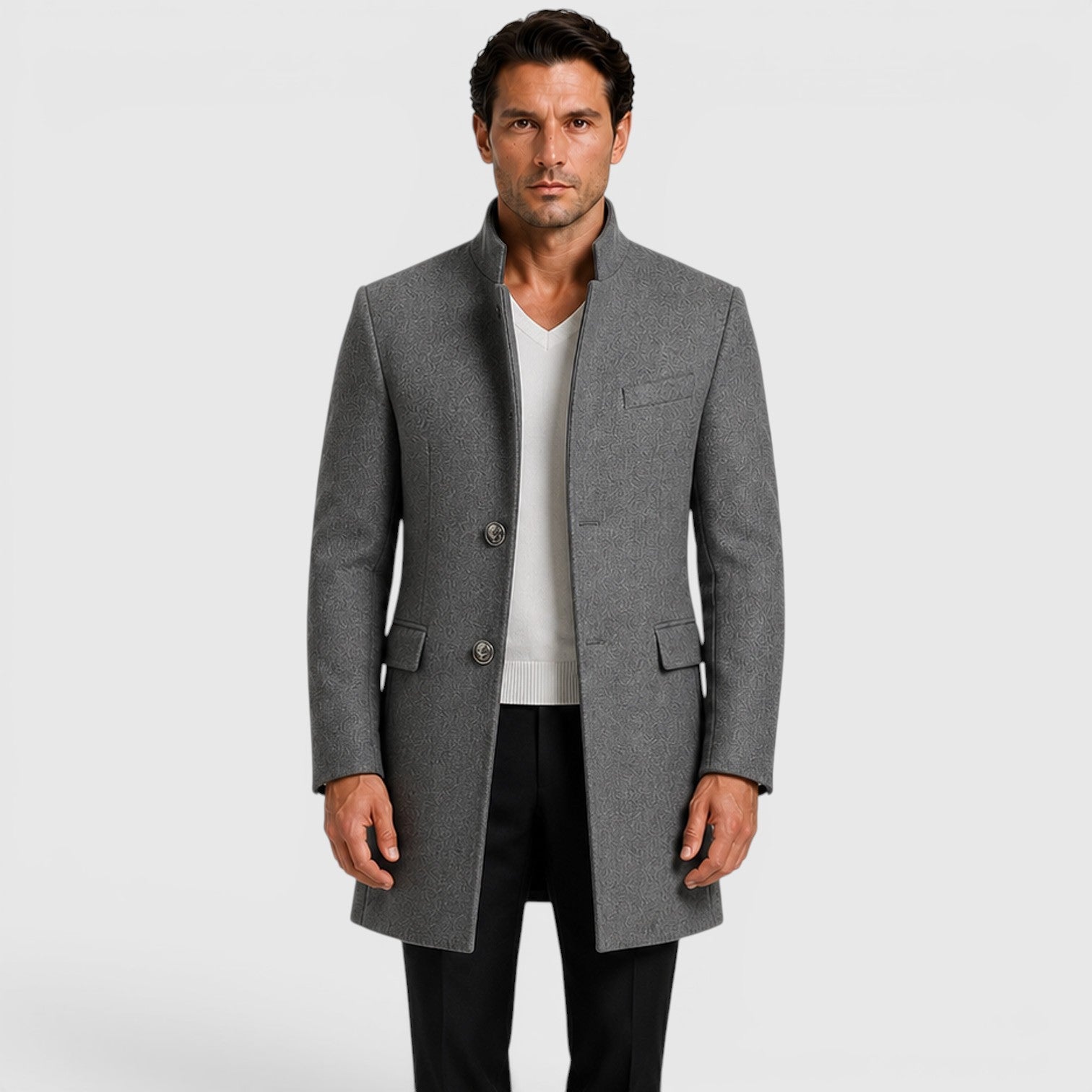Alternate product view 12 of men's Wool Coat with single-breasted tailored design.