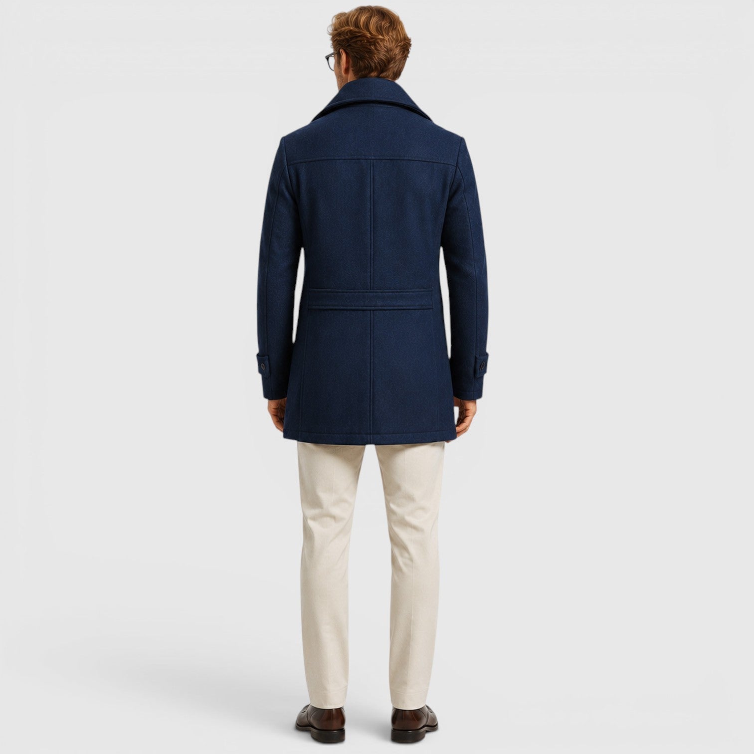 Alternate product view 2 of men's Wool Coat with stand collar button front.