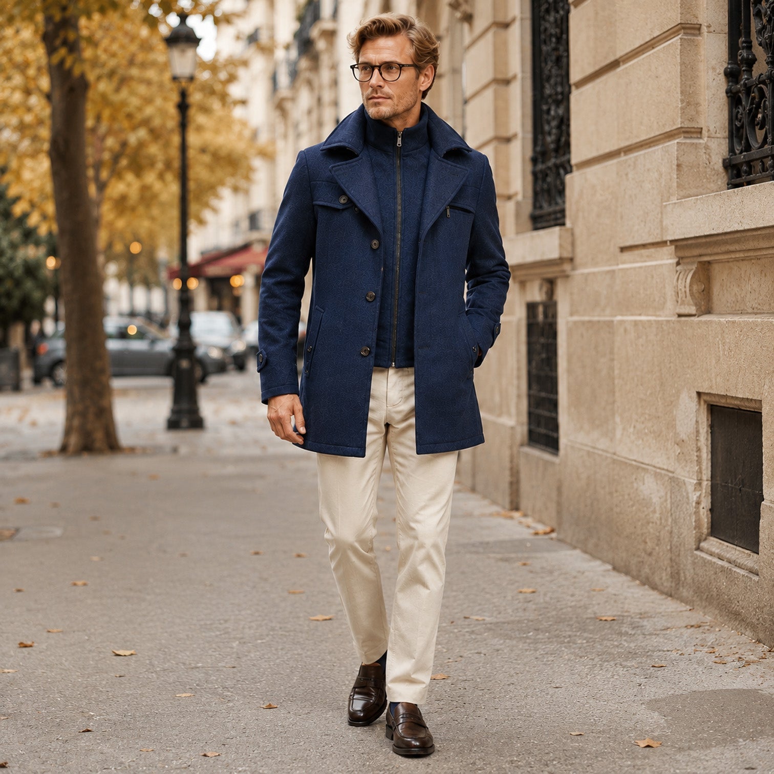 Alternate product view 4 of men's Wool Coat with stand collar button front.