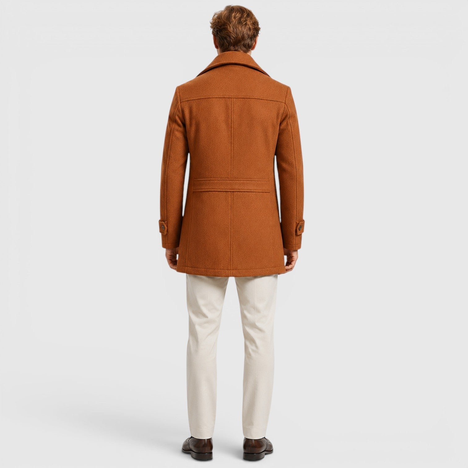 Alternate product view 6 of men's Wool Coat with stand collar button front.