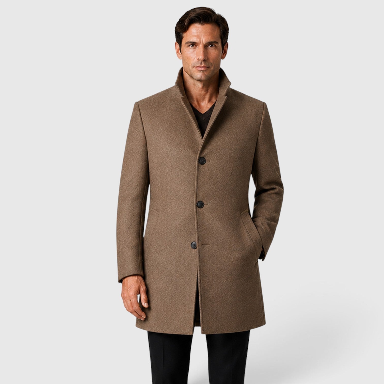 Alternate product view 4 of men's Wool Coat with stand collar warm classic fit.