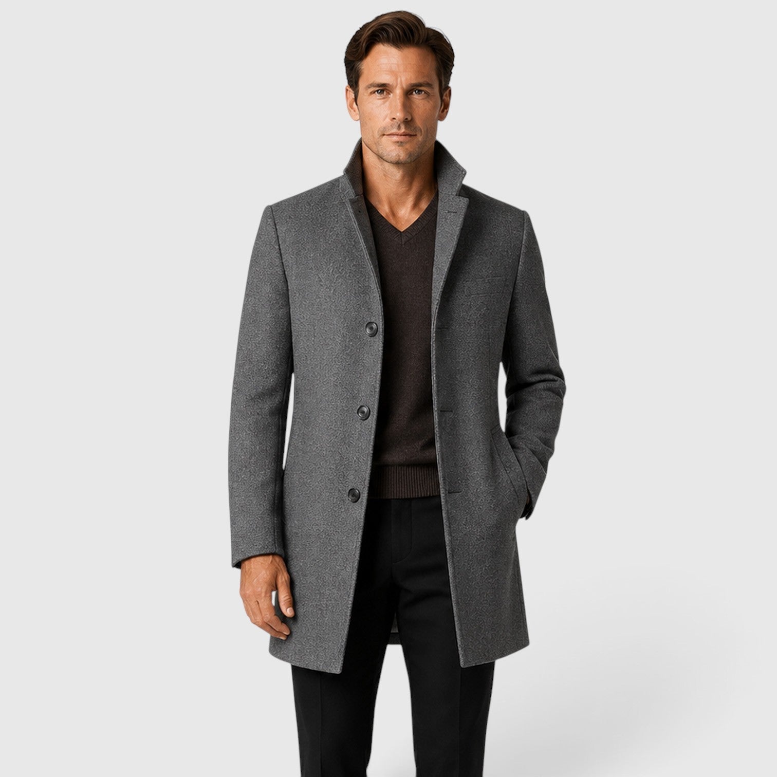 Alternate product view 5 of men's Wool Coat with stand collar warm classic fit.