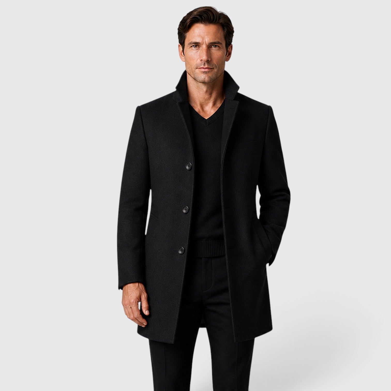 Alternate product view 8 of men's Wool Coat with stand collar warm classic fit.