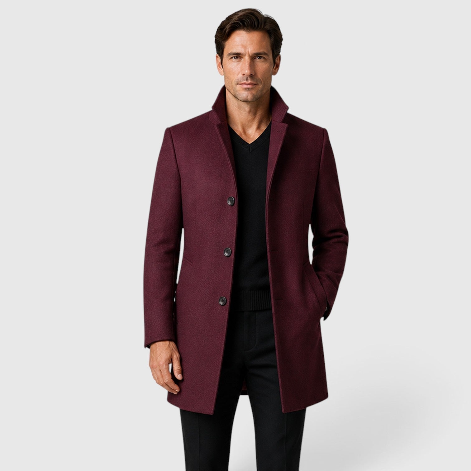 Alternate product view 11 of men's Wool Coat with stand collar warm classic fit.
