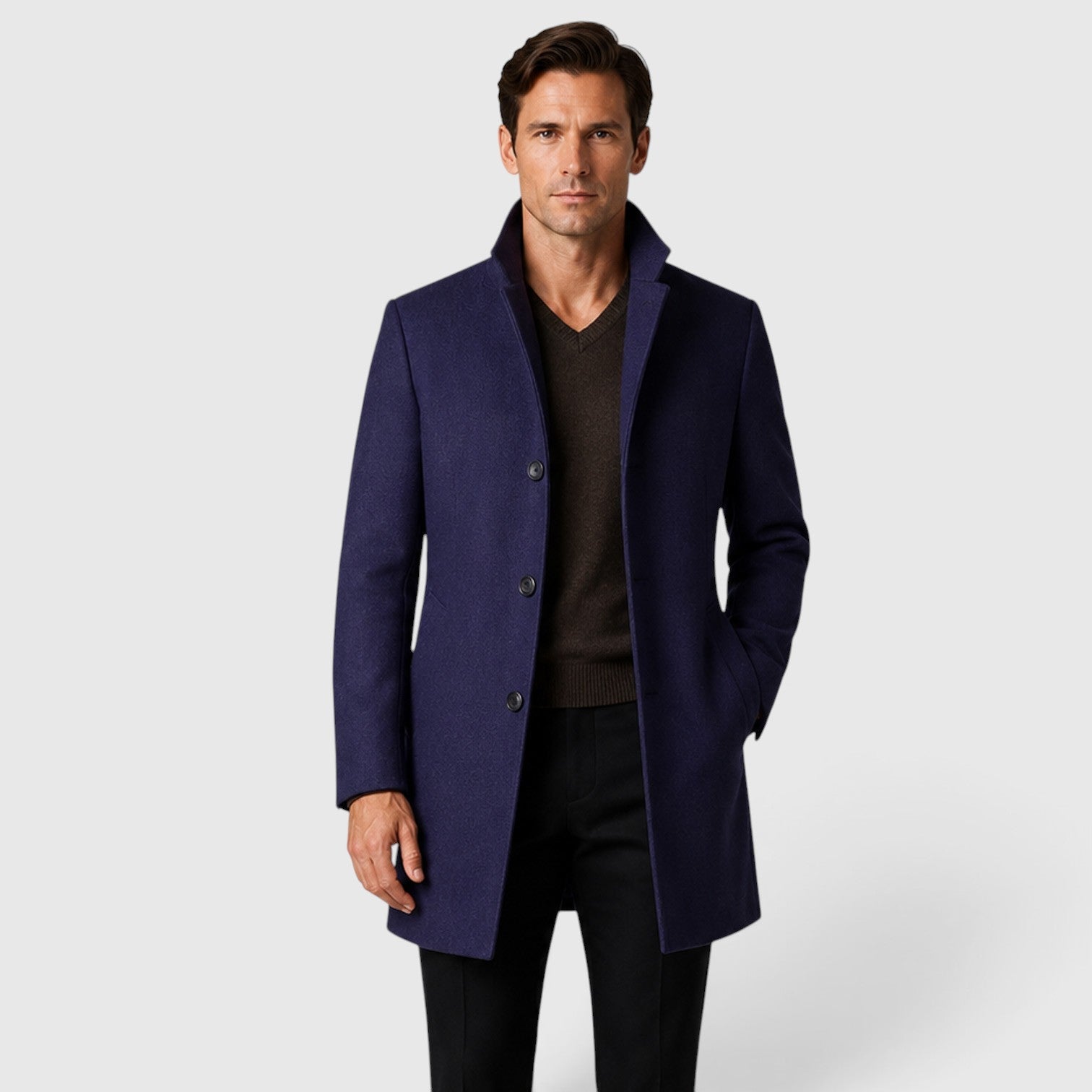 Alternate product view 15 of men's Wool Coat with stand collar warm classic fit.