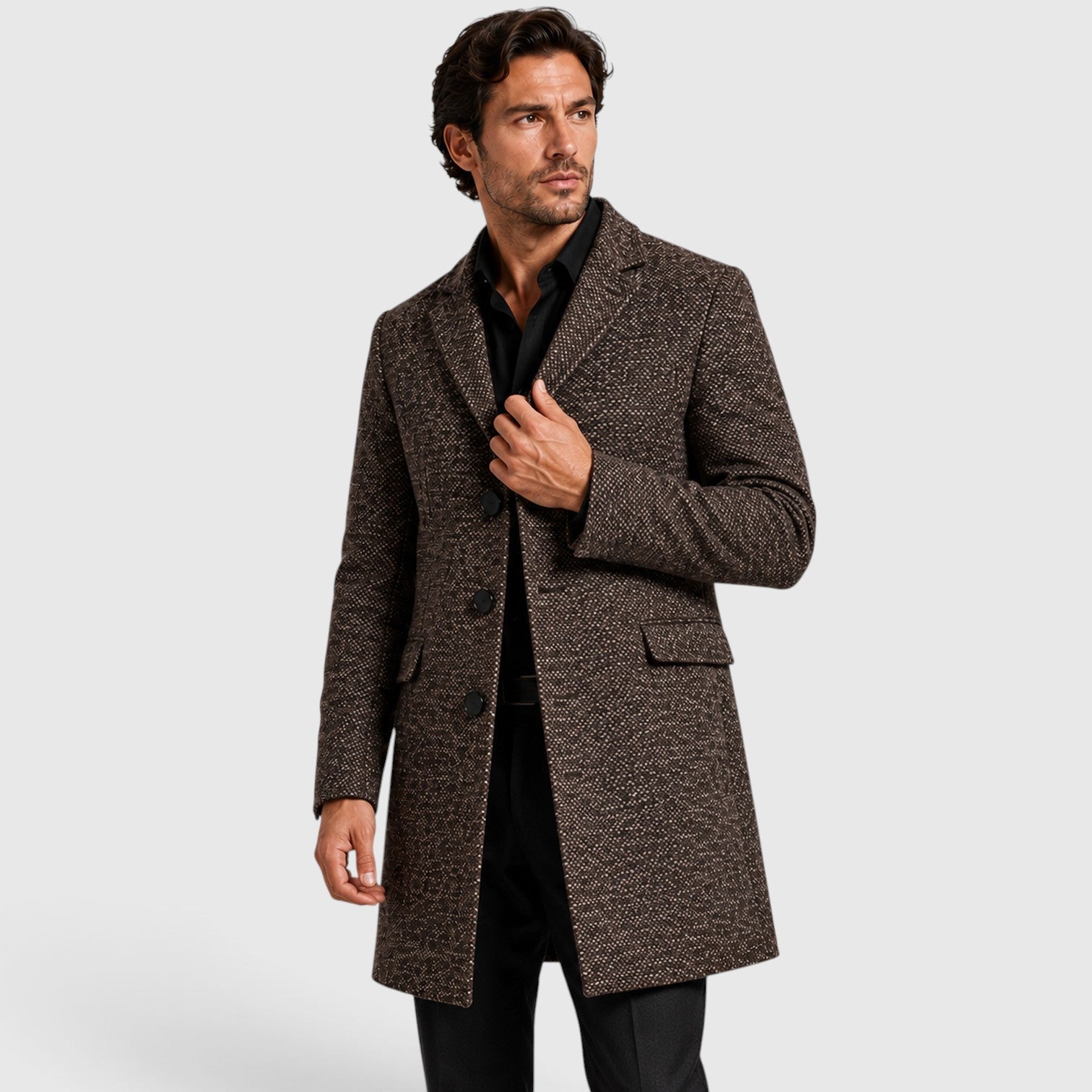 Alternate product view 2 of men's Wool Long Coat with single-breasted tailored fit.
