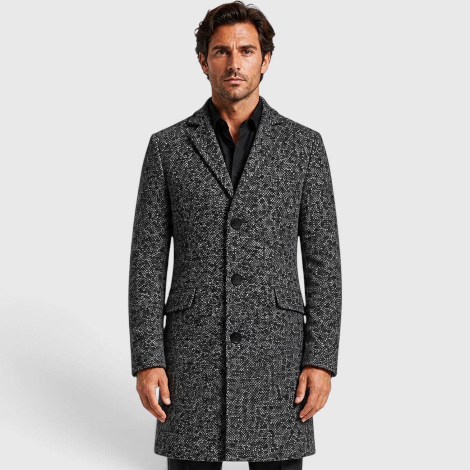 Alternate product view 5 of men's Wool Long Coat with single-breasted tailored fit.