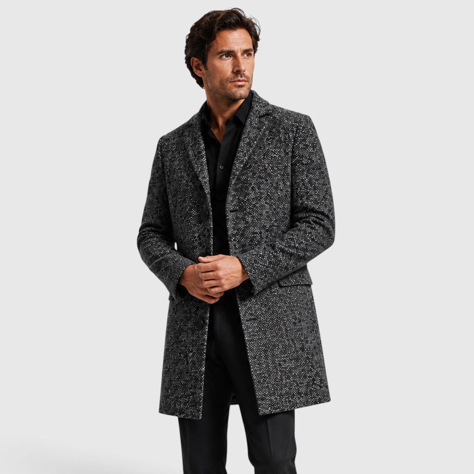 Alternate product view 6 of men's Wool Long Coat with single-breasted tailored fit.