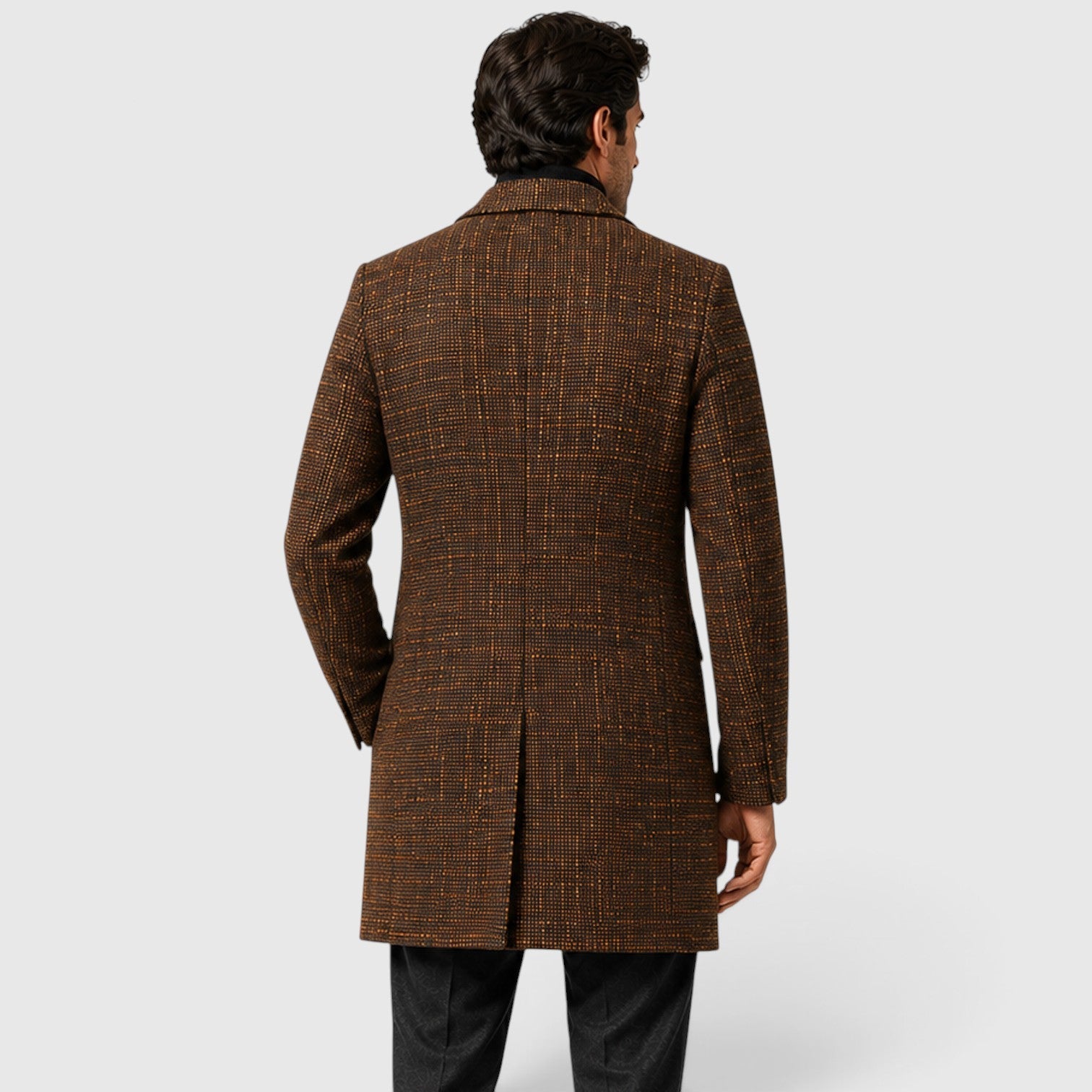 Alternate product view 4 of men's Wool Long Coat with single-breasted textured finish.
