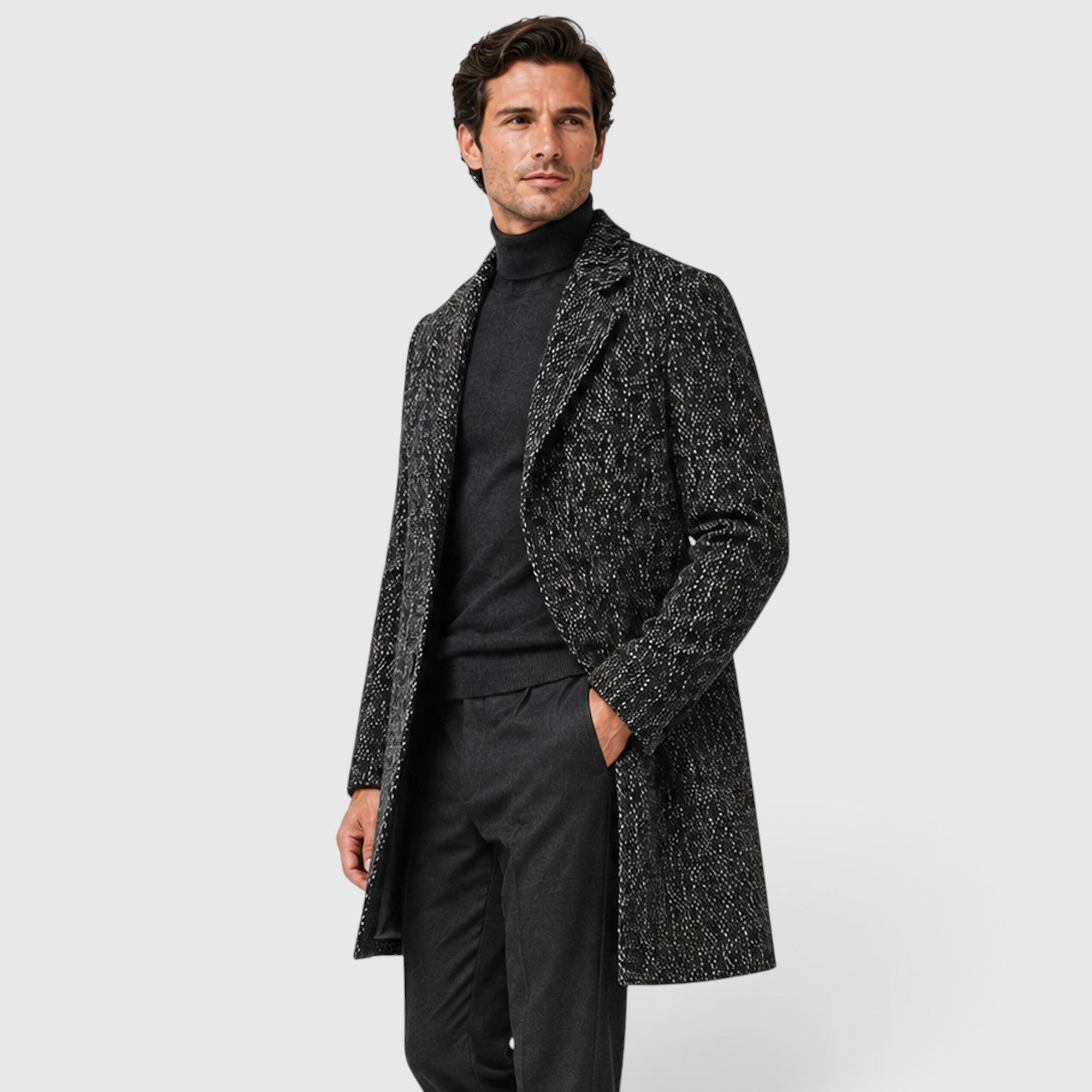 Alternate product view 6 of men's Wool Long Coat with single-breasted textured finish.