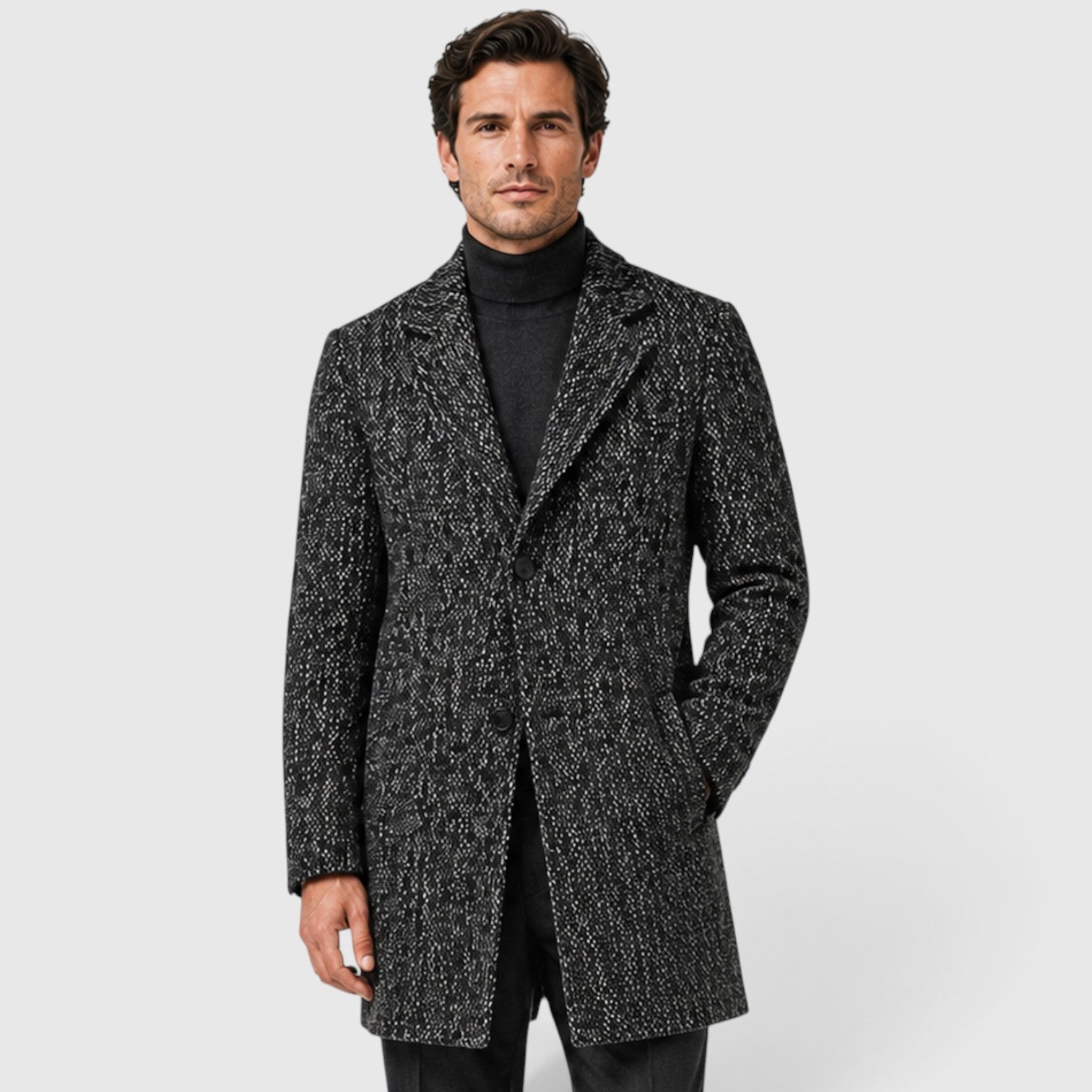 Alternate product view 7 of men's Wool Long Coat with single-breasted textured finish.