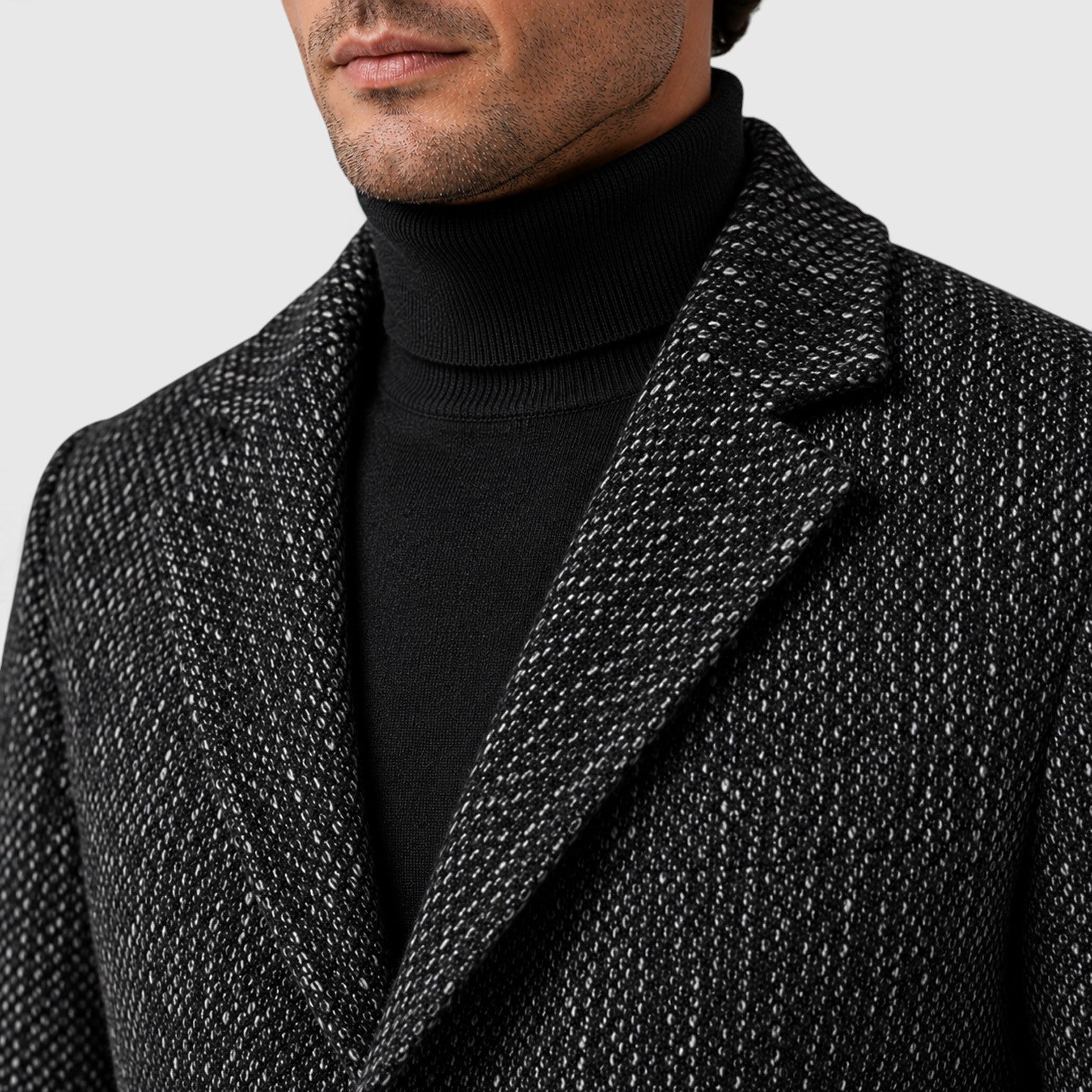 Alternate product view 8 of men's Wool Long Coat with single-breasted textured finish.