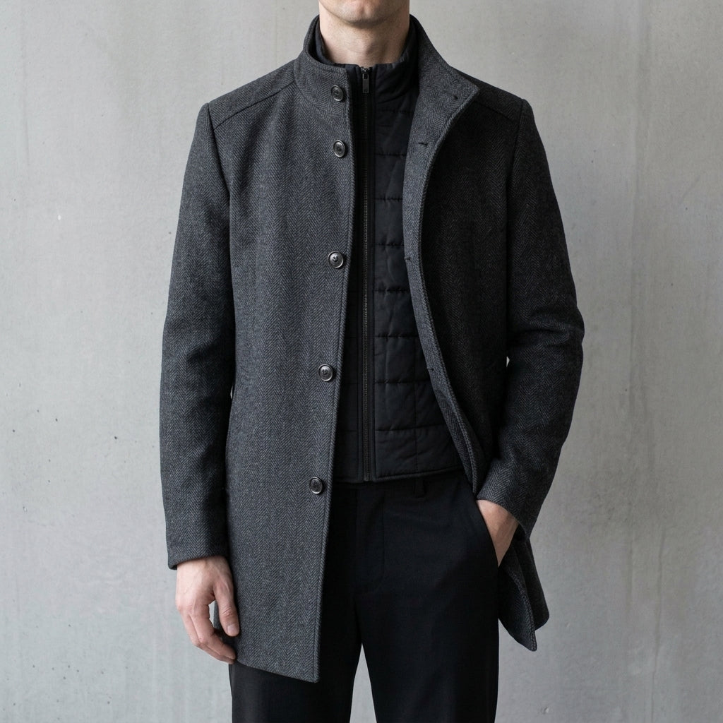 Men's Wool Overcoat with Stand Collar Button Front, view 2 of 2