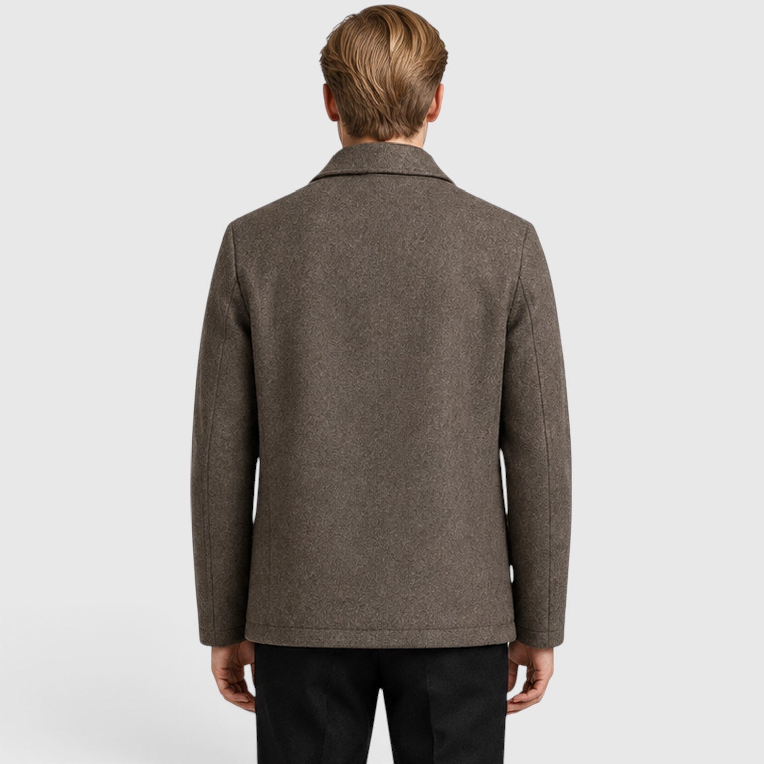 Alternate product view 3 of men's Wool Zip Up Jacket with shirt collar textured design.