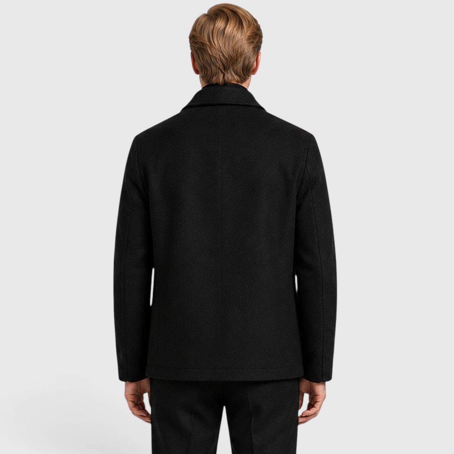 Alternate product view 6 of men's Wool Zip Up Jacket with shirt collar textured design.