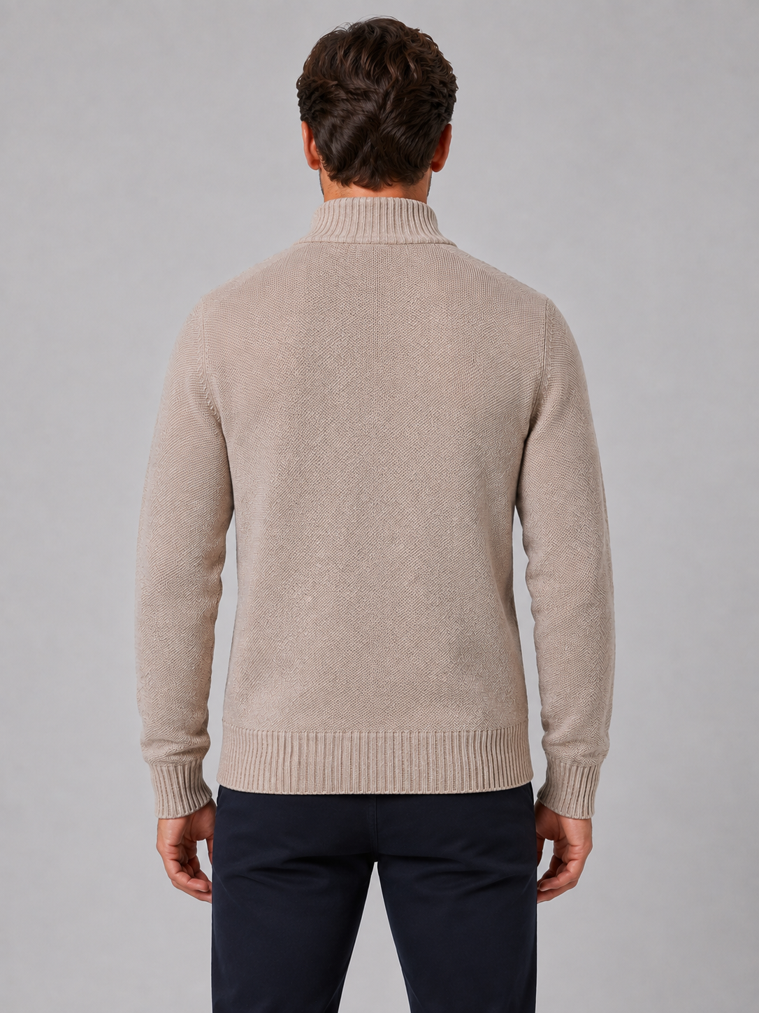 Alternate product view 2 of men's Zip Cardigan with funnel neck textured knit.