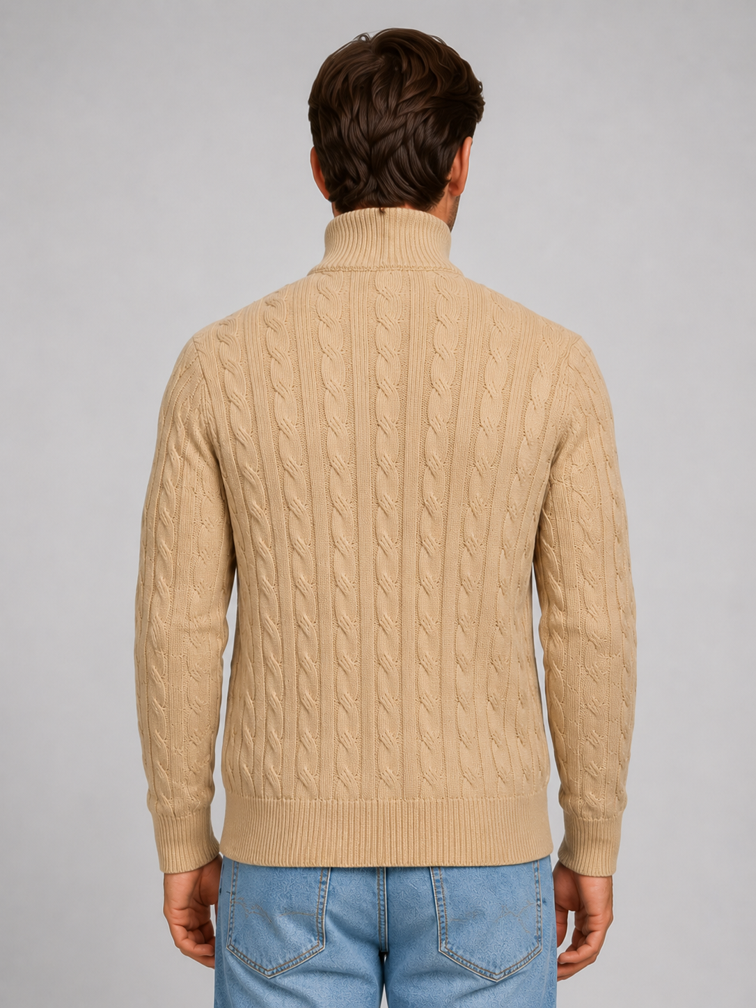 Alternate product view 2 of men's Zip Jumper with cable knit funnel neck.