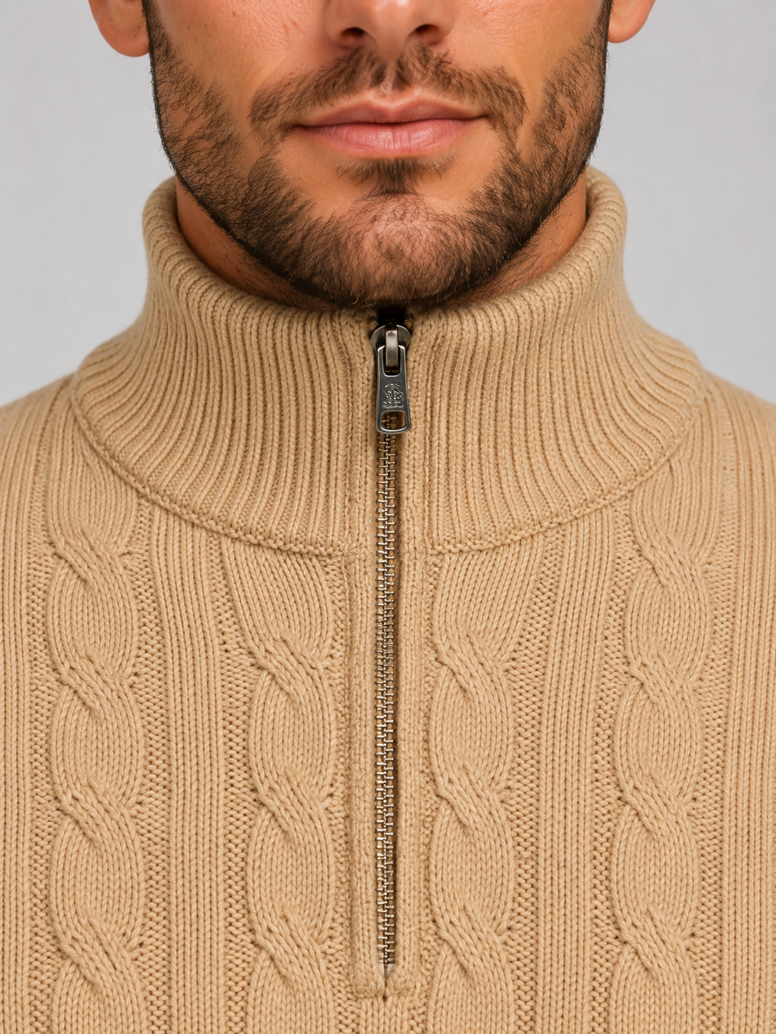 Alternate product view 4 of men's Zip Jumper with cable knit funnel neck.