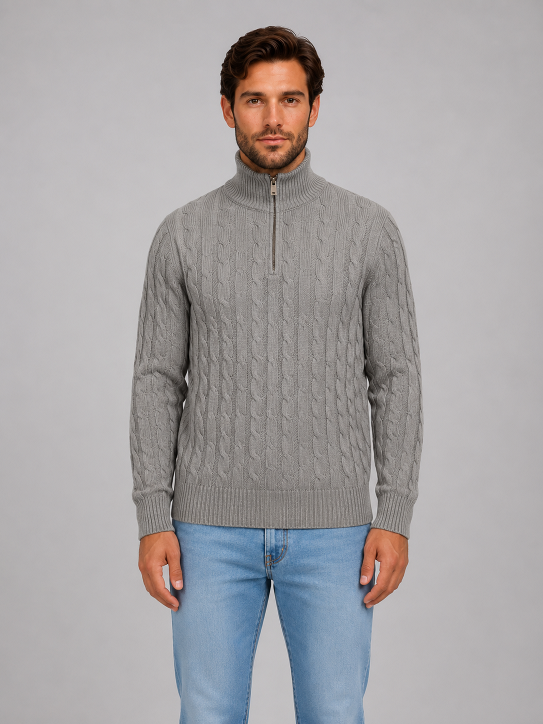Alternate product view 5 of men's Zip Jumper with cable knit funnel neck.