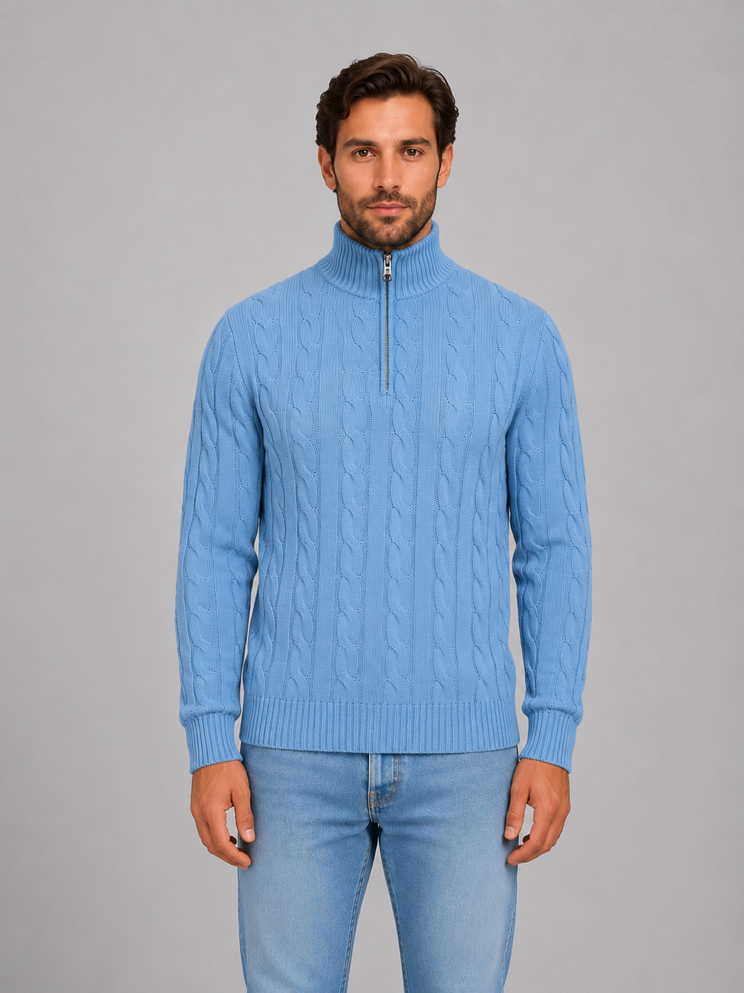 Alternate product view 7 of men's Zip Jumper with cable knit funnel neck.