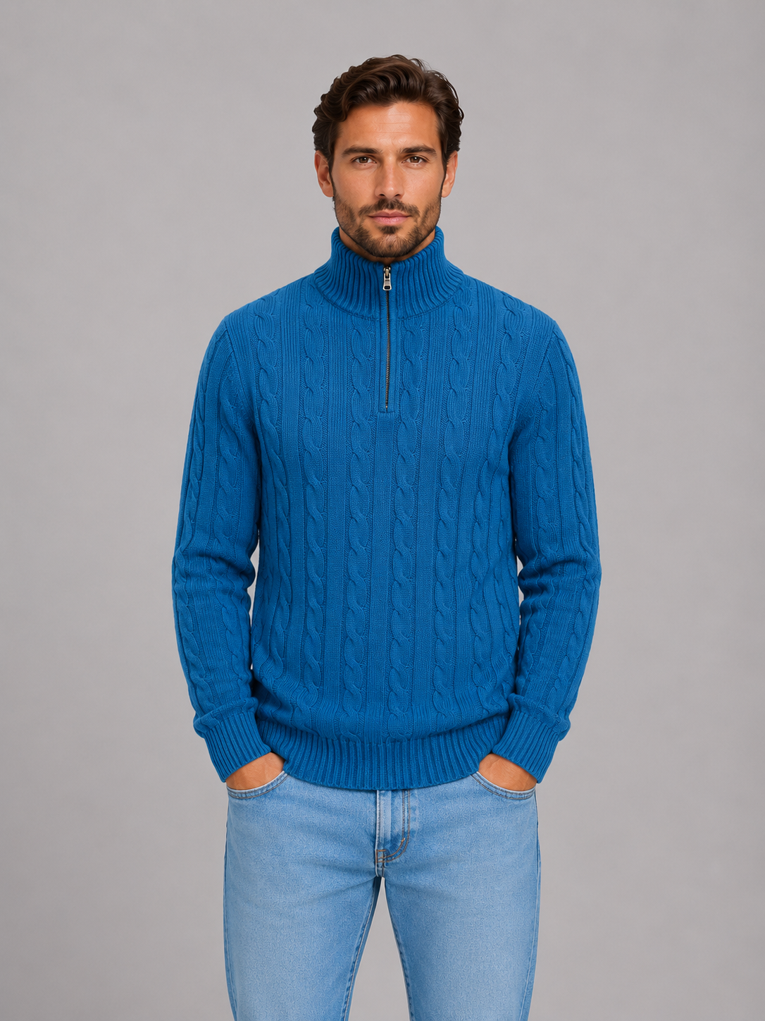 Alternate product view 8 of men's Zip Jumper with cable knit funnel neck.