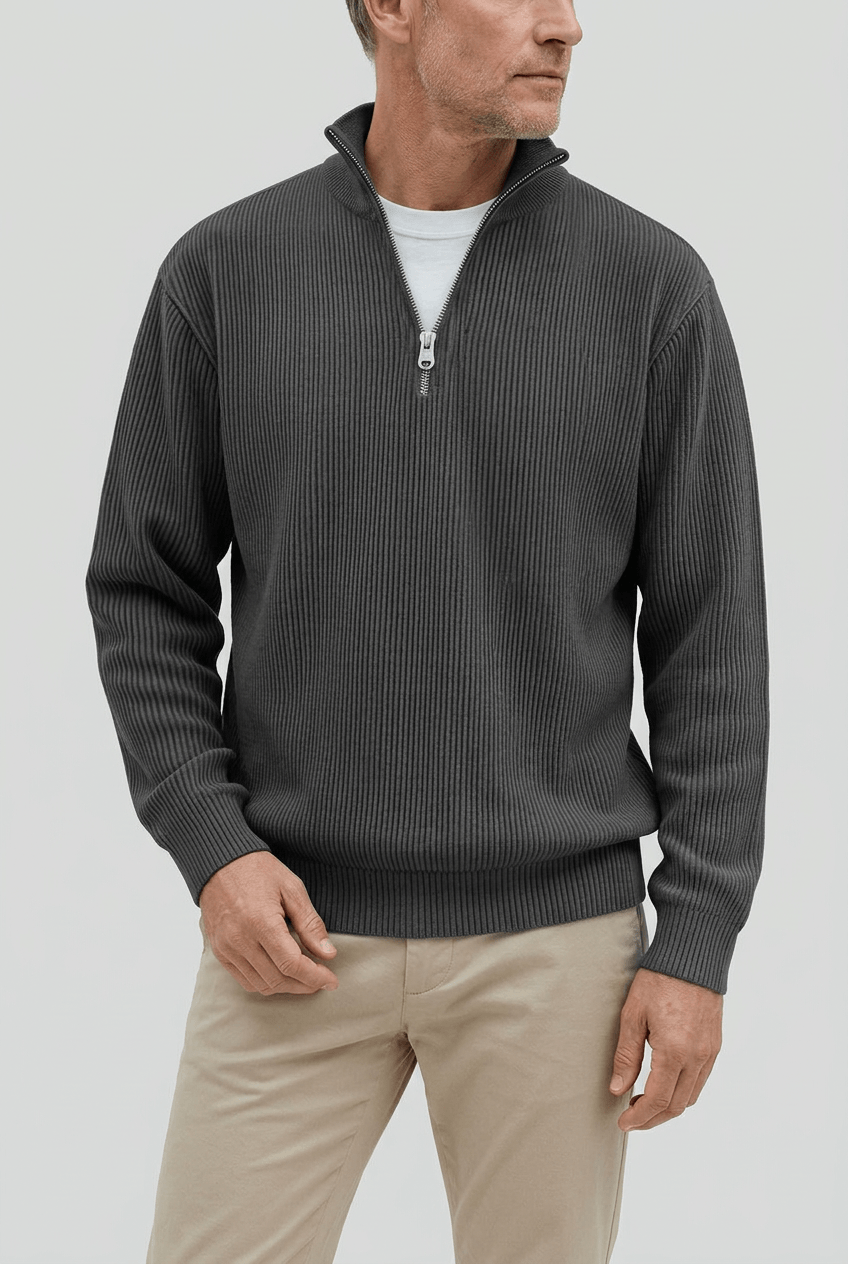 Men's Zip Jumper with high collar ribbed design.