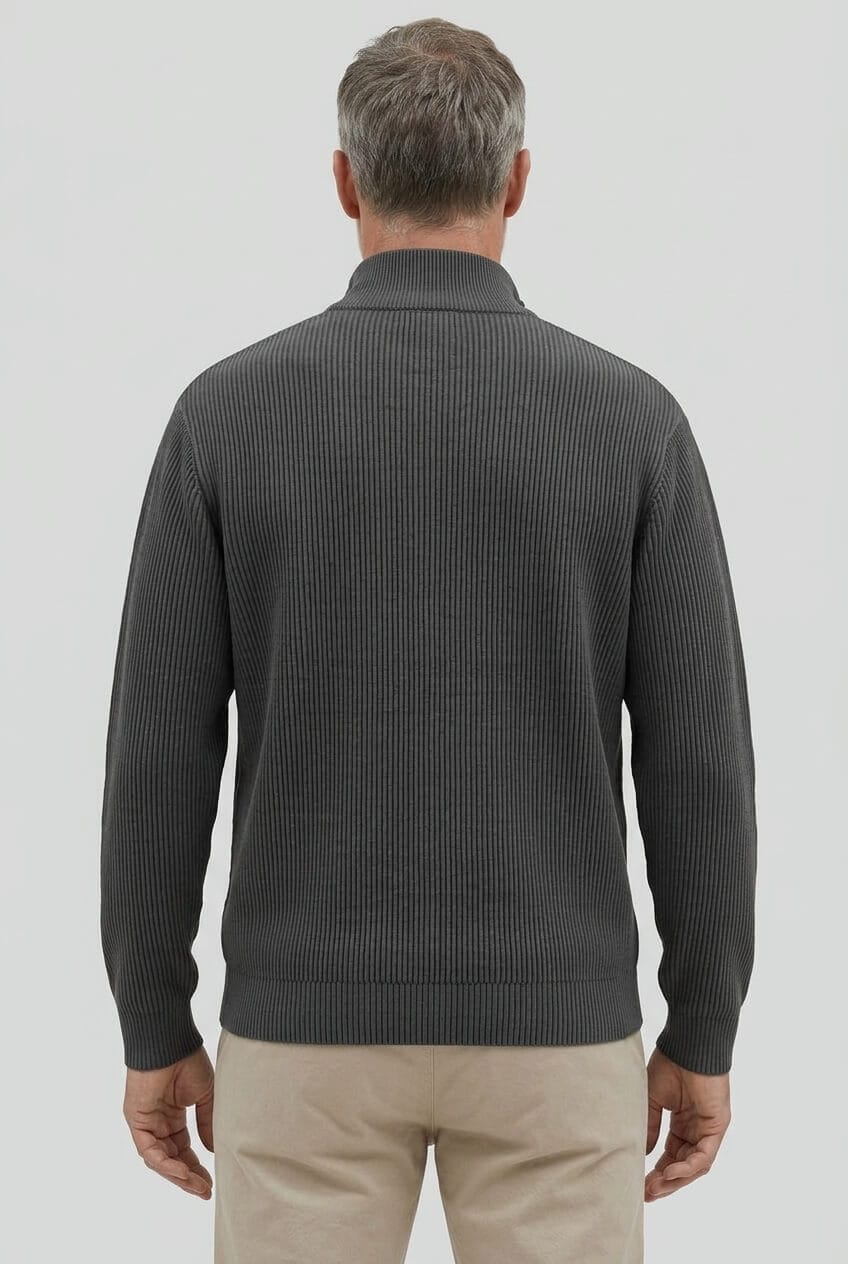 Alternate product view 2 of men's Zip Jumper with high collar ribbed design.