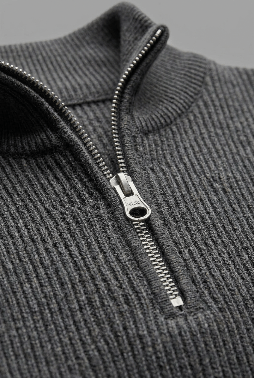 Alternate product view 3 of men's Zip Jumper with high collar ribbed design.