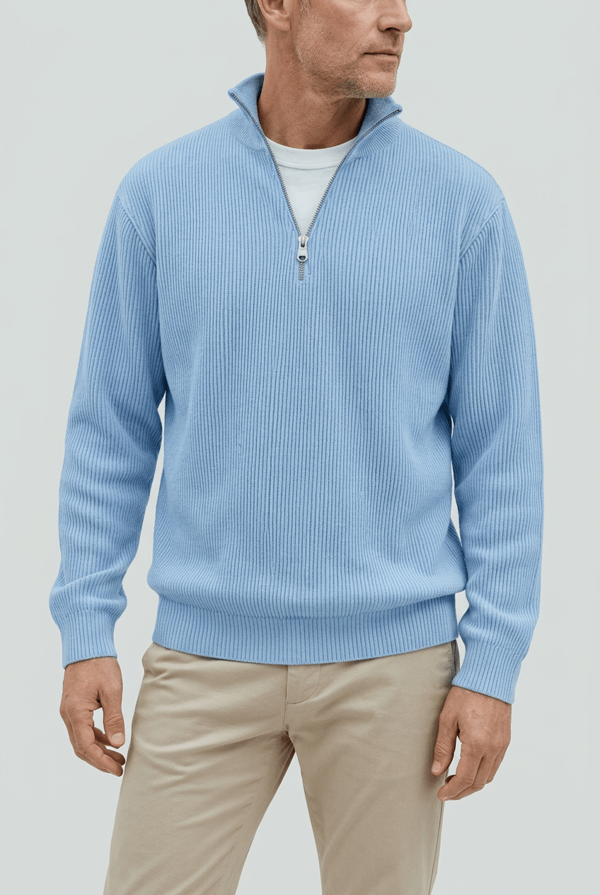 Alternate product view 4 of men's Zip Jumper with high collar ribbed design.