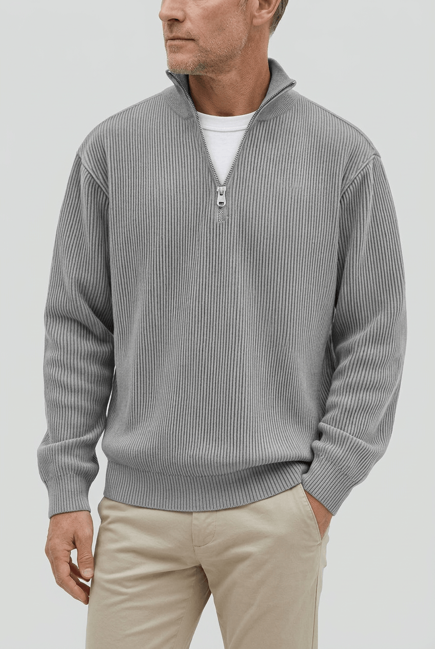 Alternate product view 5 of men's Zip Jumper with high collar ribbed design.