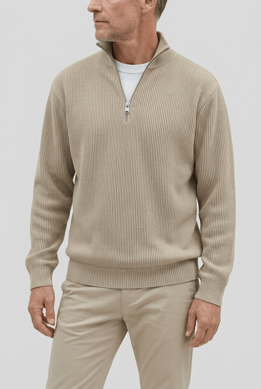 Alternate product view 6 of men's Zip Jumper with high collar ribbed design.