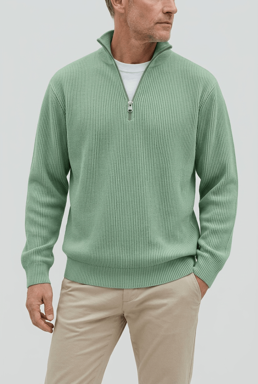Alternate product view 7 of men's Zip Jumper with high collar ribbed design.