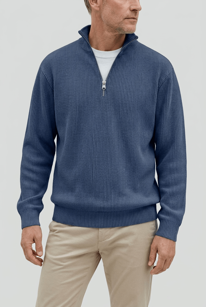 Alternate product view 8 of men's Zip Jumper with high collar ribbed design.