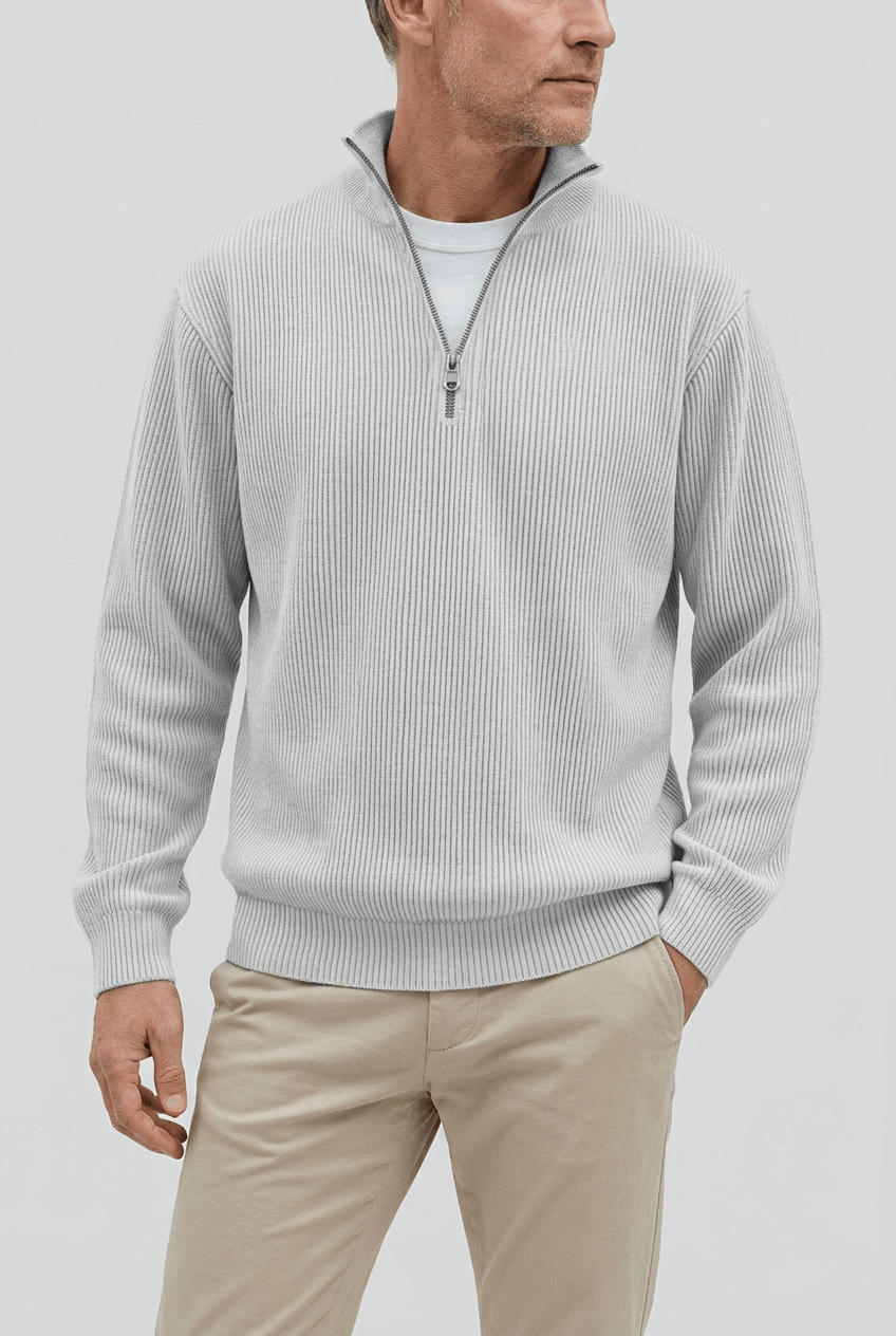 Alternate product view 9 of men's Zip Jumper with high collar ribbed design.