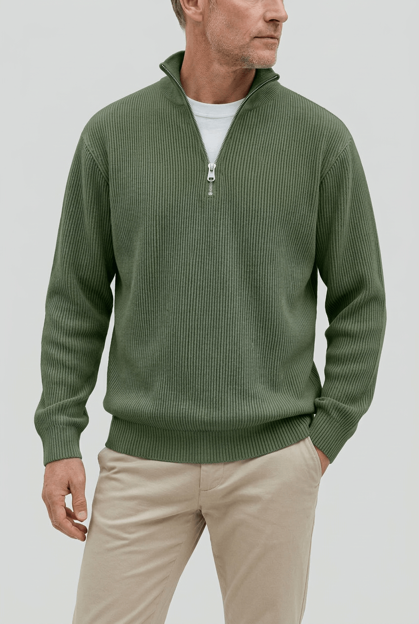 Alternate product view 10 of men's Zip Jumper with high collar ribbed design.