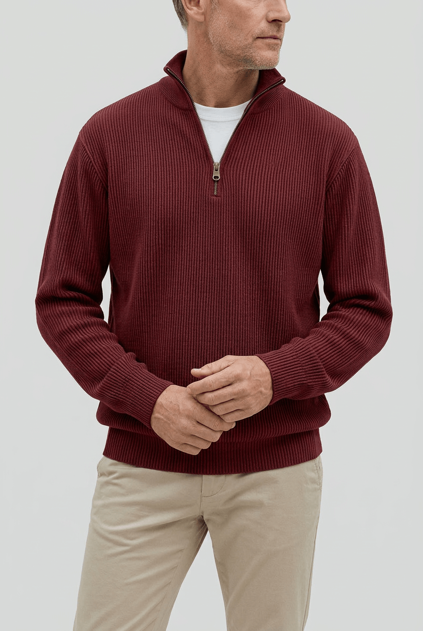 Alternate product view 11 of men's Zip Jumper with high collar ribbed design.