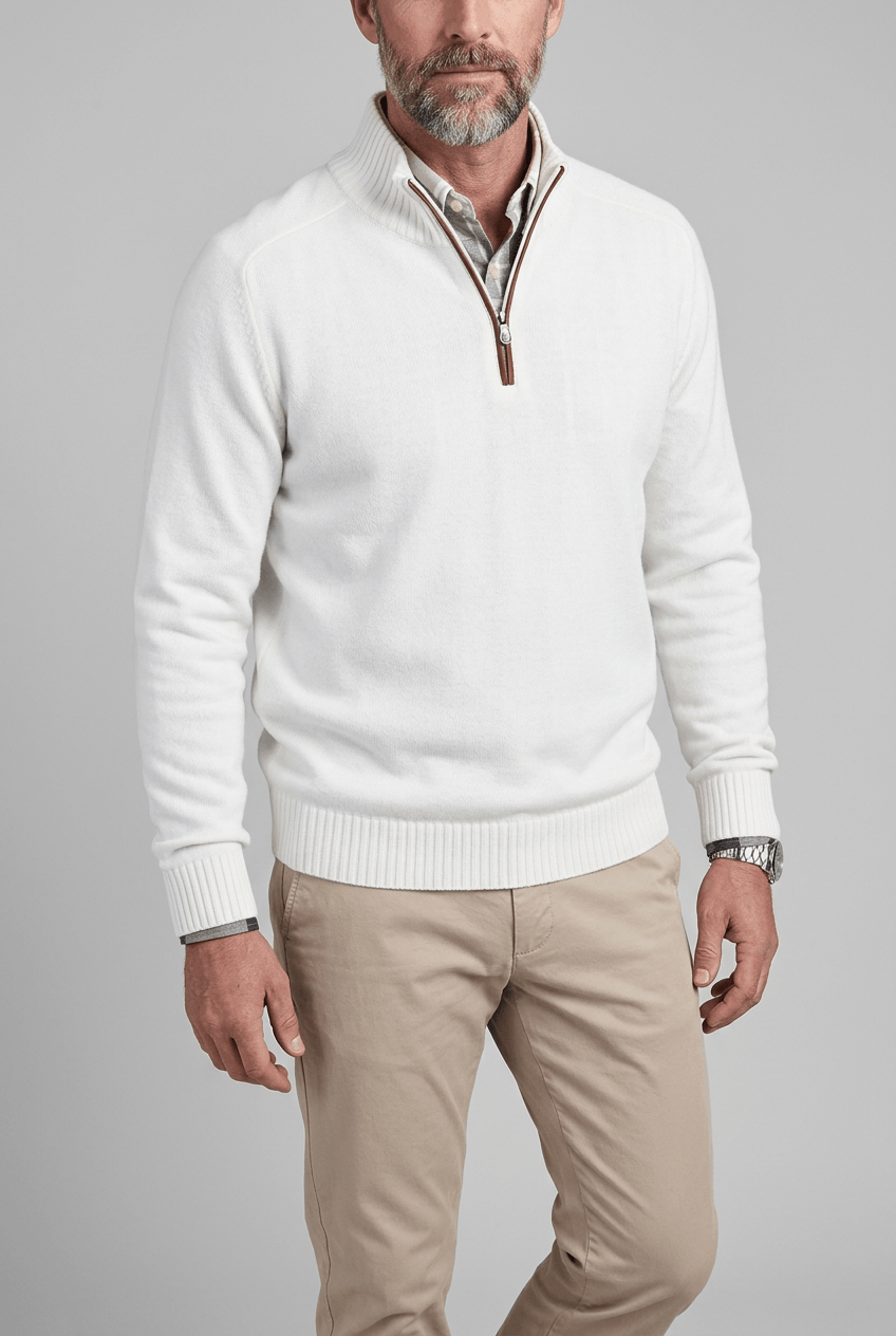 Men's Zip Jumper with high collar ribbed cuffs.