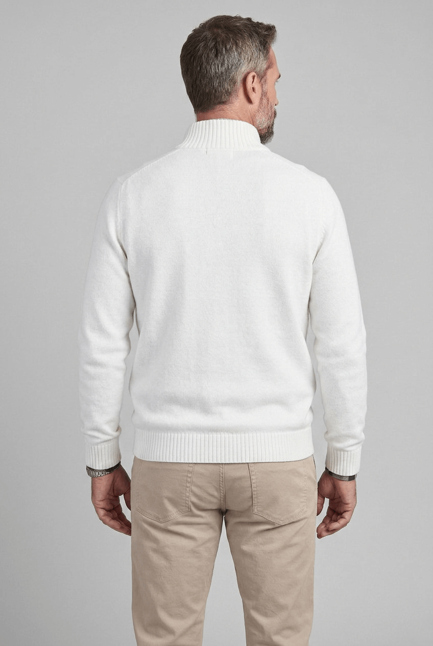 Alternate product view 2 of men's Zip Jumper with high collar ribbed cuffs.