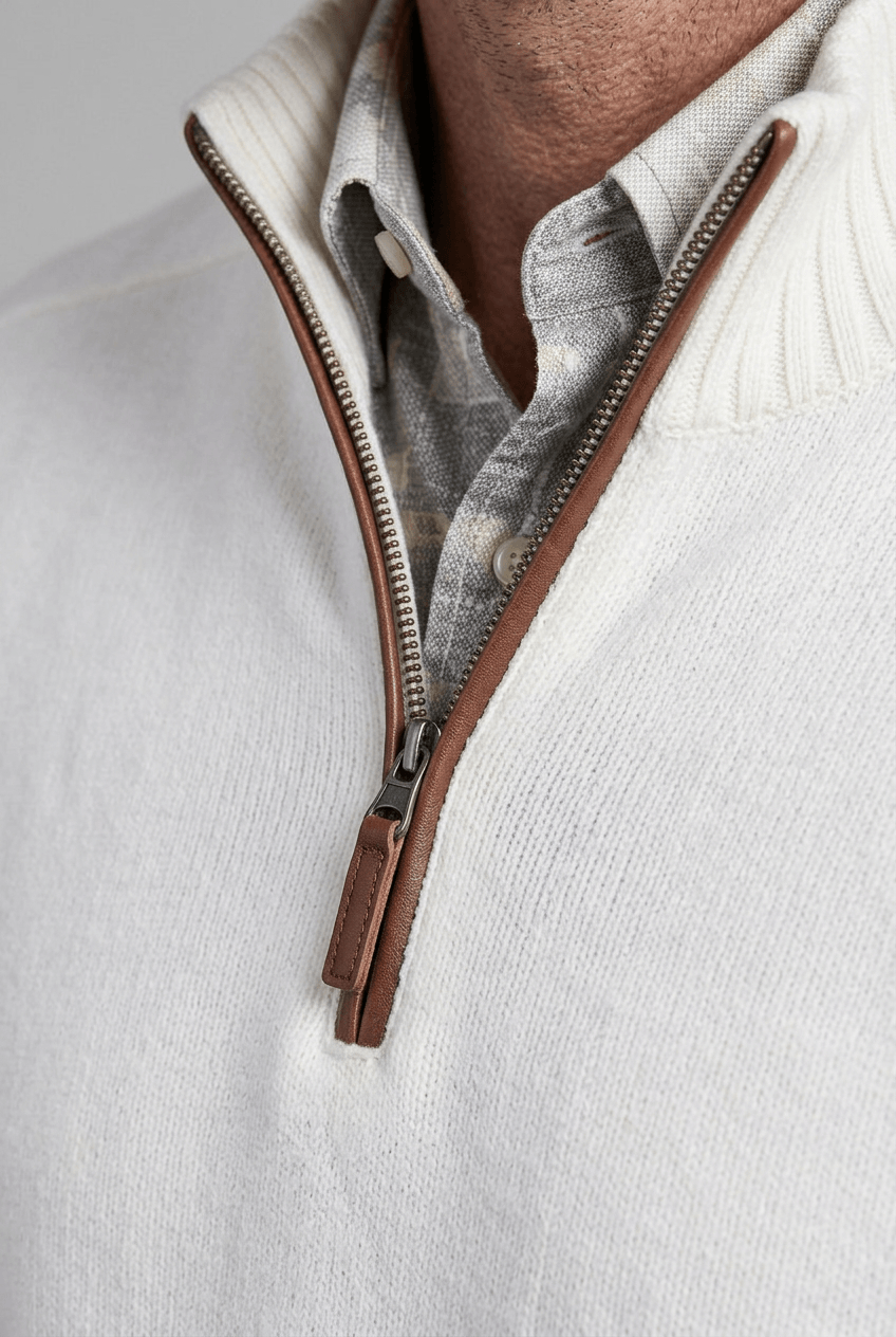 Alternate product view 3 of men's Zip Jumper with high collar ribbed cuffs.