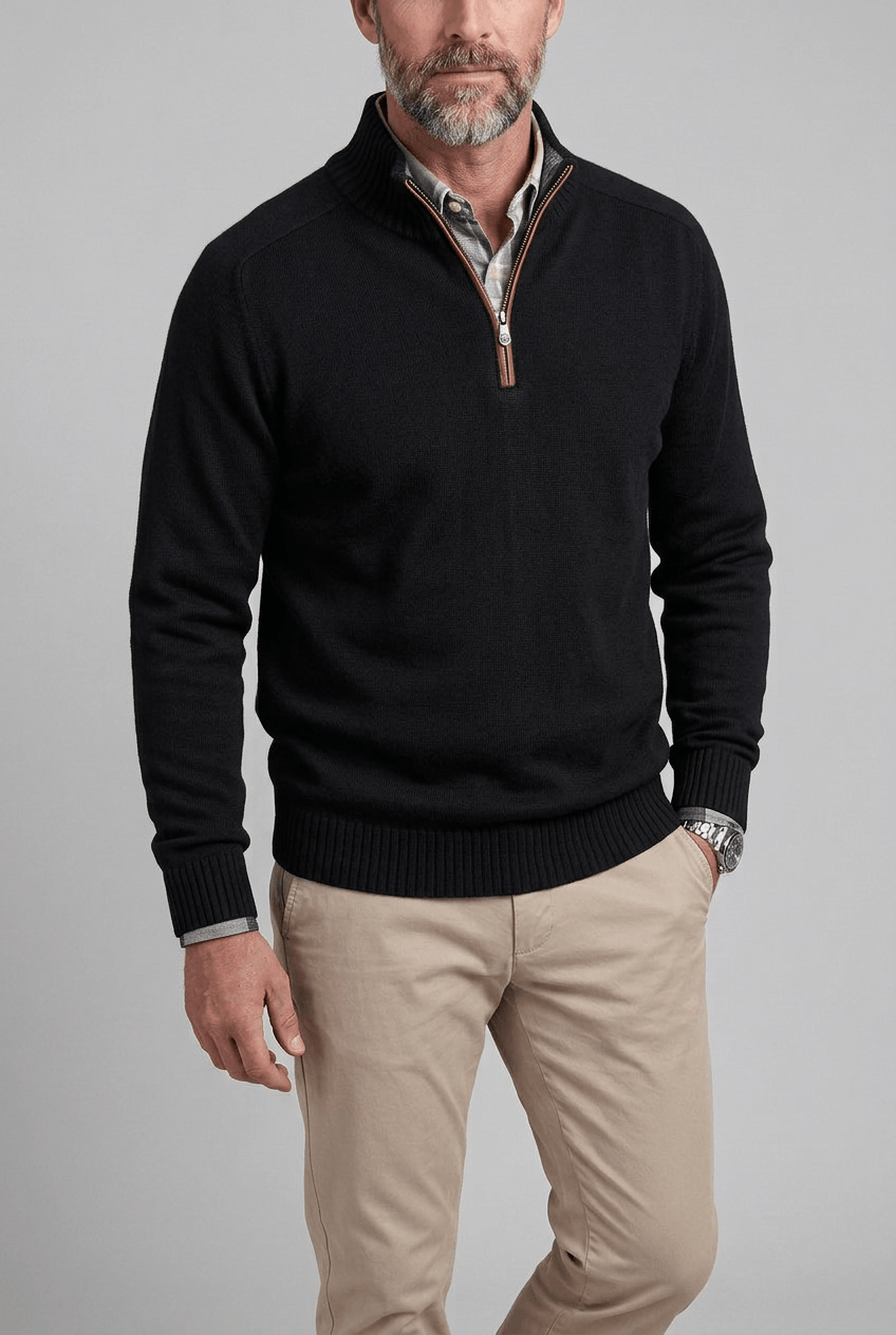 Alternate product view 4 of men's Zip Jumper with high collar ribbed cuffs.