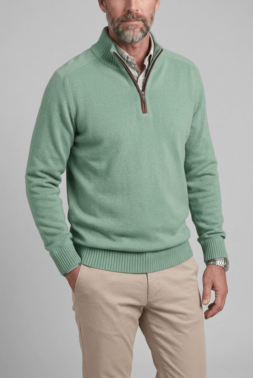 Alternate product view 5 of men's Zip Jumper with high collar ribbed cuffs.
