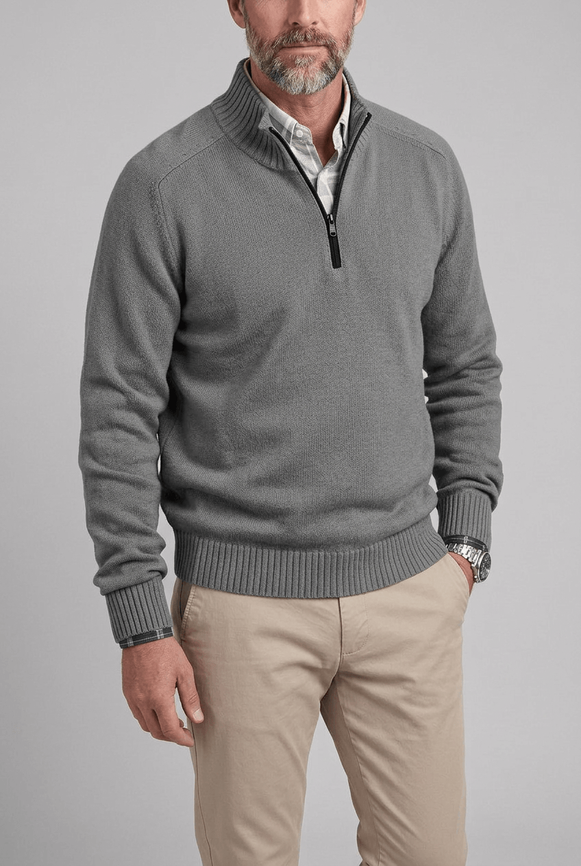 Alternate product view 6 of men's Zip Jumper with high collar ribbed cuffs.