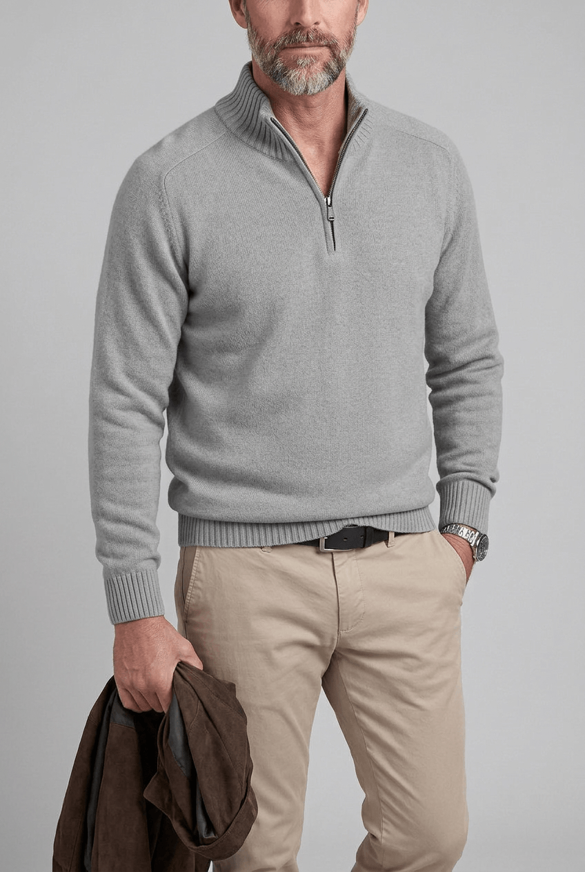 Alternate product view 7 of men's Zip Jumper with high collar ribbed cuffs.