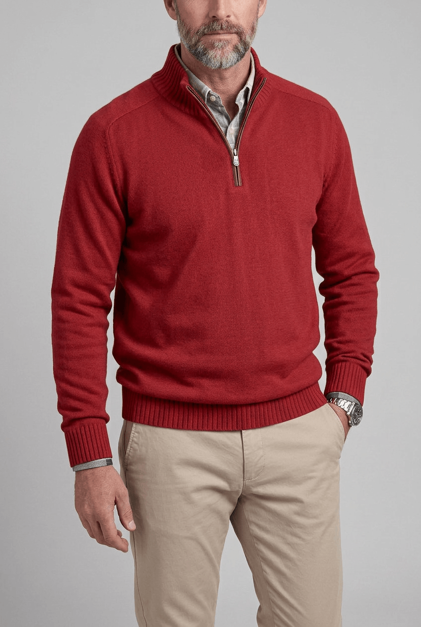 Alternate product view 8 of men's Zip Jumper with high collar ribbed cuffs.