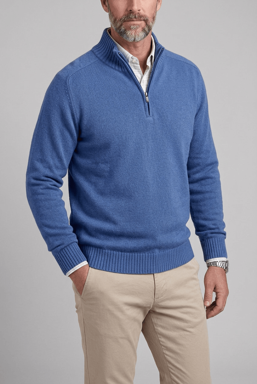 Alternate product view 9 of men's Zip Jumper with high collar ribbed cuffs.